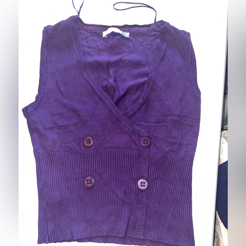 Koton Knitwear Open Front Cardigan Vest  Purple. Size S 28”-30” chest x 17”L